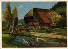 Old postcard old farmhouse in