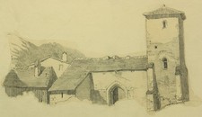 F. LUDWIG (*1828), Kirche in Italien, Bleistift Romantik Architektur 1850-1899