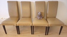 Höffner 4er-Set Esszimmerstühle Rindsleder Echtleder creme Holzbeine dunkelbraun