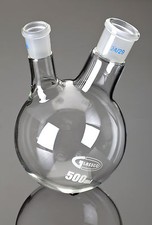 Zweihalsrundkolben Seitenhals schräg nach DIN 12394