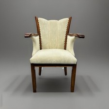 Polster Armlehnstuhl beige Art Deco Esszimmer Büro Vintage