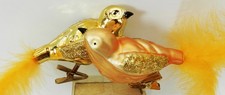 Echtglas Deko Vögel mit Clip, Vogelclip, Baumvögel, Weihnachten Vögel goldfarben