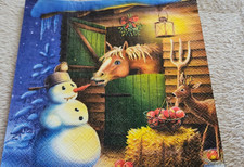 4  Servietten Schneemann Pferd Stall Möhre Weihnachten    33x33 WE36