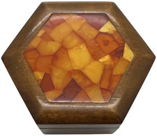 ? Art Deco Schmuckdose Schatulle Holz Bernstein Butterscotch 5,2 x 12 x 10,4 cm