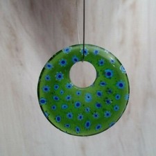 Glasanhänger Millefiori für Halskette Donut 3,5 cm grün blau weiß Blume B 80