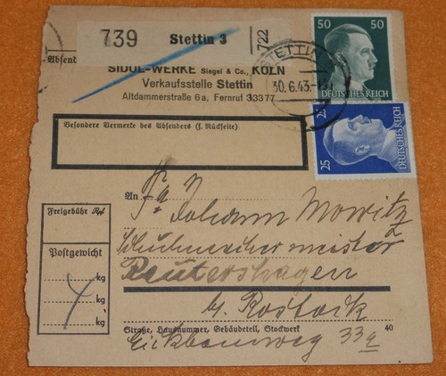 Stettin paketkarte 1943 - stettin,