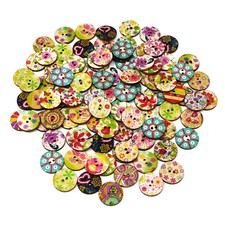 100 Stück Holzknöpfe Rund Buttons 20mm Blumen Nähen Kleidung Deko Basteln