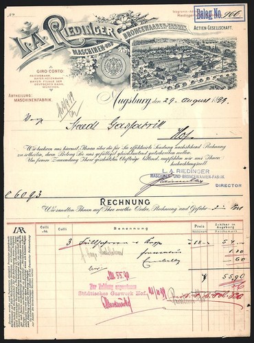 Rechnung augsburg 1899 a - rechnung, l.