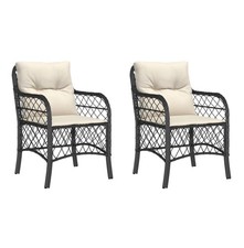 Gartenstühle 2er Set Schwarz Polyrattan mit Kissen wetterfest
