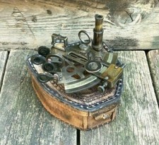 Messing Nautisch Navigators' Delight: 4.5 " Groß Sextant IN Original Leder Kiste