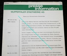 Schwebebahn - Geschichte ,Wuppertaler Stadtwerke AG , Presse Information