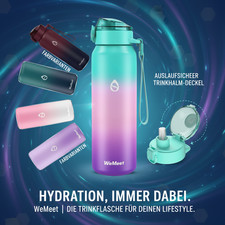 WEMEET Thermosflasche Edelstahl 1 Liter mit Abnehmbare Strohhalm, 18/10 Edels...