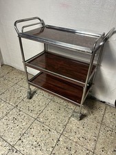 Art Deco Bauhaus Barwagen Beistelltisch, Servierwagen Chrom Palisander 1960 Tee