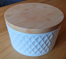 Runde Blech-Vorratsdose , ca. 2,8L - Deckel in Holzoptik - D: 19cm, H: ca. 12cm