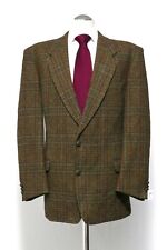 Harris Tweed Sakko Jackett 28,5 grün oliv kariert einreihig 2-Knopf Lederknöpfe