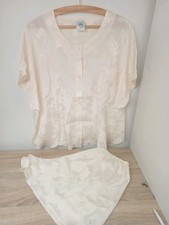 Damen Nachtwäsche 2tlg Shorty Schlafanzug Sommer 40/42 M Creme Gelb Satin DDR