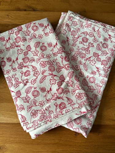 Gardinen set beige rot blumen - gardinen-set, beige/rot