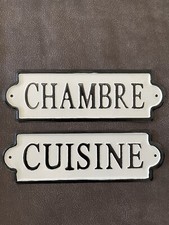 Set Nostalgisches Türschild Chambre/Cuisine Blech-/Metallschilder 25,5 x 8,5 cm
