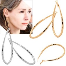 2 große Creolen Damen Ohrringe Piercing Huggie Creolen Ringe Piercing oval rosé Druckknopf