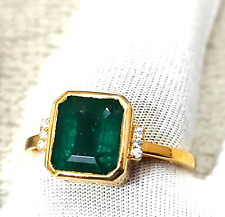 Natürlich Sambianischer Smaragd Und Diamanten Solitaire Ring 14k Gelbgold 2.25