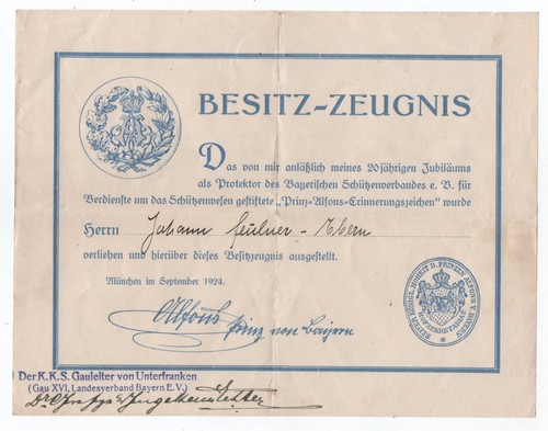 Besitzzeugnis für das