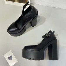 Plateau Pumps mit Blockabsatz, Schwarz, Gr.38,5/39, Schmal Geschnitten