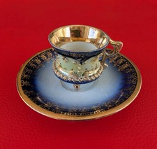 ~1880 Kobalt Historismus Sammeltasse Mokka Mocca Gold Füßen Blau Gelb Relief 