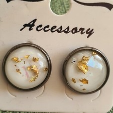 Ohrringe Handarbeit, Glas Cabochon, rund, 12 mm, Ohrstecker, Unikat