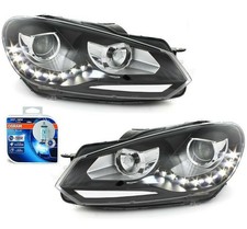 Tagfahrlicht Scheinwerfer für VW Golf 6 VI 08-13 schwarz mit Osram H7 Cool Blue