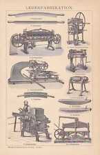 Lederherstellung Gerberei Lederhammer HOLZSTICH von 1894 Spaltmaschine Korkholz