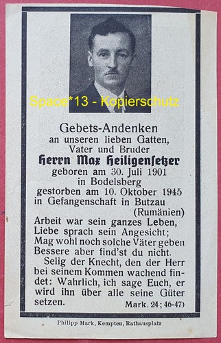 Sterbebild gefangenschaft - sterbebild, in