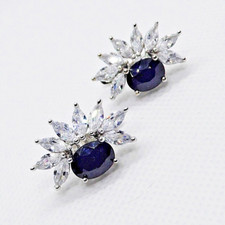 Oval Saphir Navette CZ Ohrringe 925 Silber 585 Weißgold vergoldet
