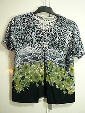 B3 TwinSet Pulli Strickjacke Gr 38/40 schwarz weiß hellblau Blüten grün +Perlen