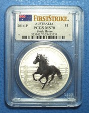 1 oz Unze Silber 999 Australian Stock Horse 2014 PCGS MS 70 Slab und Zertifikat
