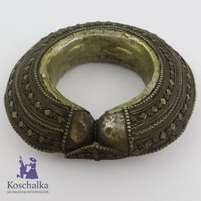 Antiker XXL Armreif Afrika / Asien hohl - versilbert (E3827)