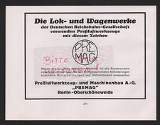 BERLIN-OBERSCHÖNEWEIDE, Werbung 1935, PREMAG Preßluftwerkzeug-Maschinenbau AG