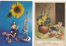 92/264 AK OSTERN BLUMENVASE HOLZFIGUR HASEN + SORBISCHE EIER SPINNRAD PUPPE 