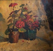Blumenstillleben Geranien Rosen signiert gerahmt Öl Leinwand 1926