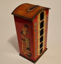 schöne alte Blechdose / Spardose , Groschen Automat mit Kindermotiven