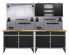 Ondis24 Werkstatteinrichtung 240cm Komplett Werkstattset Werkbank aus Metall LED