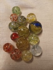 Konvolut 14 alter Murmeln Glas teils mit Abriss bespielt