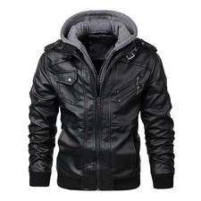 Stylische Herren Lederjacke Motorrad Bikerjacke PU Jacke Herbstmantel Slim Fit ✅