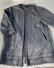 ZARA Wildlederimitat Fransen Jacke / Kurzmantel Fake Leder rauchblau Gr.XS