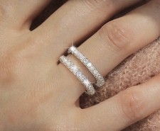 925 Sterling Silber Doppel Kreis Strass Damen Ring - Größe 7