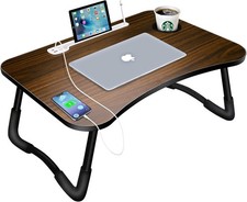 ACADGQ Laptoptisch 60x40cm - Klappbar, 4 USB, Schublade, Tablet Ständer Braun.