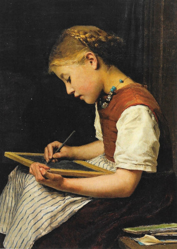 Postkarte schulmädchen bei - postkarte, /