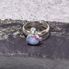 Opal Dublette Ring, 925er Silber, Edelsteinring (22263), mit Mondstein