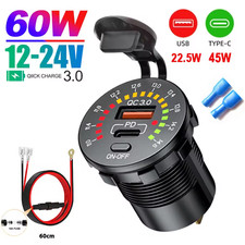 Auto Steckdose QC3.0 USB Ladegerät Buchse 12V/24V für Motorrad KFZ Wasserdicht