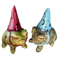 Frosch Skulptur Statue Hexenhut handbemalt Garten Dekoration Resin