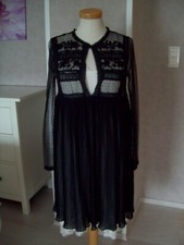 Zara Kleid A Linie Empire Plissee Spitze Pailletten schwarz S Boho Vintage